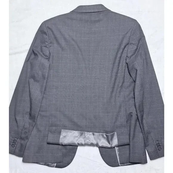 Banana Republic Slim Fit Mens Suit 42L 37x31 Gray Prince of Wale Glen Plaid